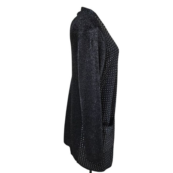 On Twelfth Womens Size L Black Silver Glitter Open Front Cardigan Sweater - Picture 4 of 9